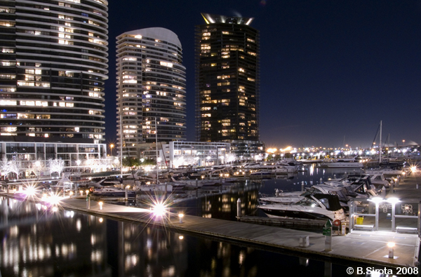 East Docklands marina at night, Melbourne, Victoria
