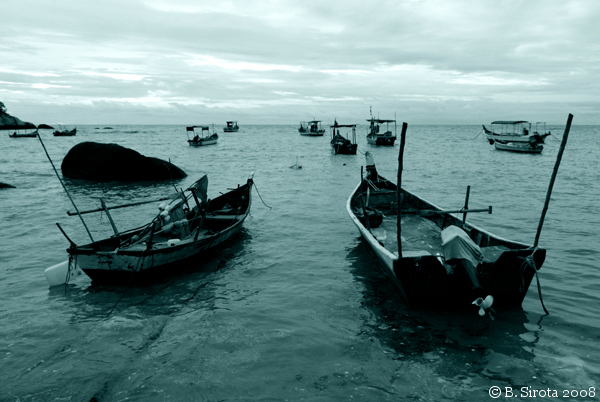 Fishing boats along one of the Penang beaches